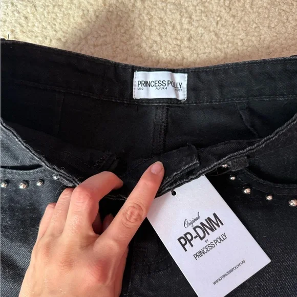 Princess Polly Black Denim Shorts with Studs - Picture 4 of 4